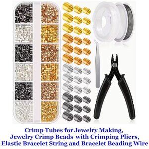 Crimp Tubes Kit -Jewelry Crimp Beads with Crimping Pliers,  & more